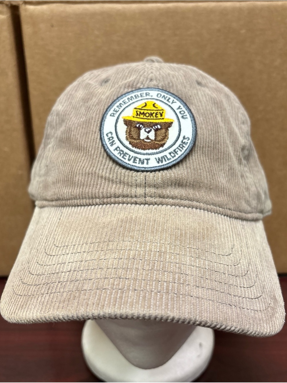 Mad Engine Smokey The Bear Corduroy Strapback Dad Hat Adjustable Cap Tan OSFM